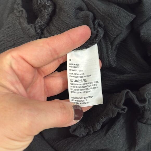 American Eagle Embroidered Black Women's Shorts Flowy Festival Boho Tassels - Picture 6 of 6